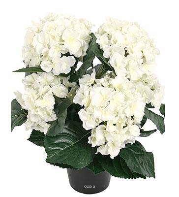 Hortensia en pot artificiel lesté H 40 cm 5 superbes têtes Crème