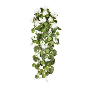 Geranium artificiel en piquet 80 cm D 30 cm 16 têtes superbes feuilles anti UV Blanc neige