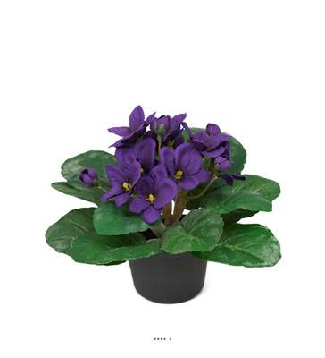 Saint Paulia artificiel en pot H 16 cm très fleuri Pourpre