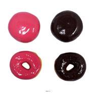 Lot de 2 donuts et 2 beignets artificiels, H 4 cm et D 7 cm