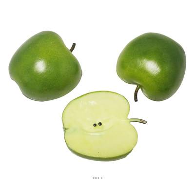 Lot de 3 Demi-Pommes Granny Smith Artificielles en Plastique Soufflé - L 75 x 68 mm