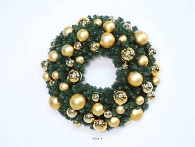 Couronne de Sapin de Noël Artificiel D 60cm Boules Dorées NF S54-200 et EN71-2 – Qualité Pro