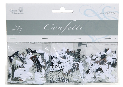 Confetti déco Mariage 3 sujets Blanc et Argent sachet 21g