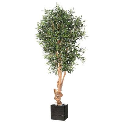 Olivier artificiel avec olives en pot tronc bois noueux H 150 cm Vert D 60 cm