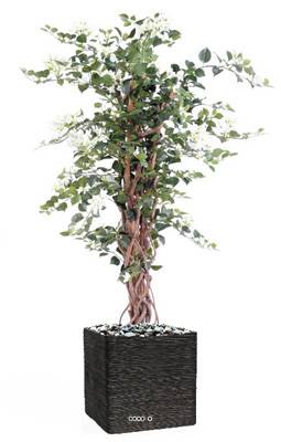 Bougainvillier artificiel H 180 cm D 90 cm en pot tronc lianes – Plante déco réaliste Blanc neige