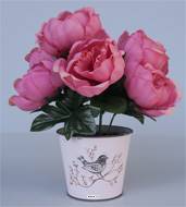 Jolies fleurs artificielles cimetière pivoines en pot déco H30 cm D30 cm Rose soutenu