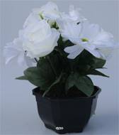 Fleurs artificielles cimetière vasque roses et gerberas H27 cm D31 cm Crème