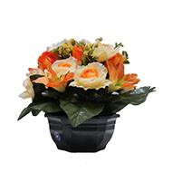 Coupe fleurs artificielles cimetière roses et lys D 28 cm Orange