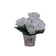 Jolies pivoines en pot déco fleurs artificielles cimetière H 28 cm D 25 cm Blanc neige