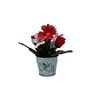 Composition fleurs artificielles cimetière gerberas et roses en pot déco H 25 cm D 20 cm Rouge