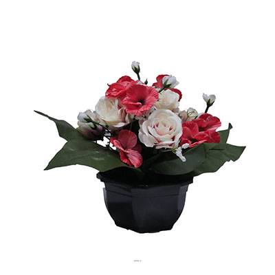 Fleurs artificielles cimetière roses, pensées et mini fleurs en coupe D 30 cm Rose soutenu