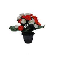 Fleurs artificielles cimetière pot de renoncules H 35 cm D 27 cm Orange
