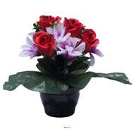 Pot pour Tombe de rose et Orchidée Rouge-blanc artificiels - Toussaint 
