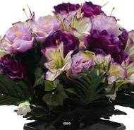 Grande Vasque de Roses fleurs artificielles pour le cimetière H 39 cm D 41 cm Pourpre