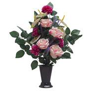 Pot Cône de Dahlias fleurs artificielles pour le cimetière H 60 cm D 40 cm Rose soutenu