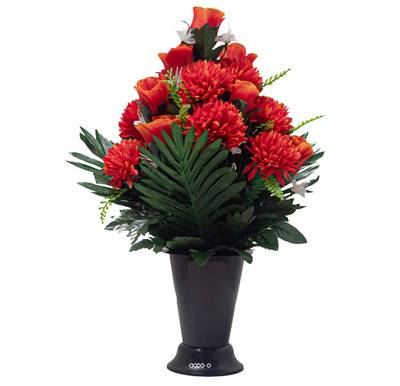 Pot Cône de Chrysanthemes fleurs artificielles pour le cimetière H 45 cm D 30 cm Orange