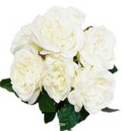 Bouquet de 7 Roses factices en piquet et feuillage H42cm Blanc neige
