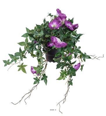 Ipomée liseron factice retombant en pot H40cm fleurs Mauve violet