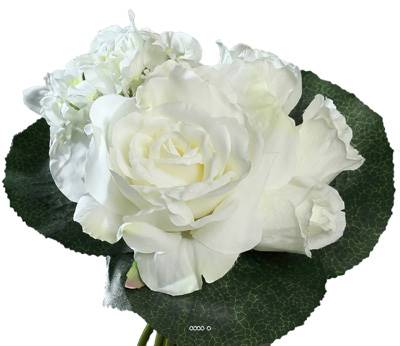 Bouquet varié de Roses et pivoine factices avec feuilles H25cm Crème