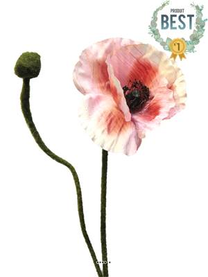 Pavot artificiel H 60 cm 1 fleur et 1 bouton Superbe fleur Rose - BEST