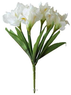 Bouquet d'Iris artificiels 7 fleurs et 7 feuilles hauteur 28 cm superbe Crème