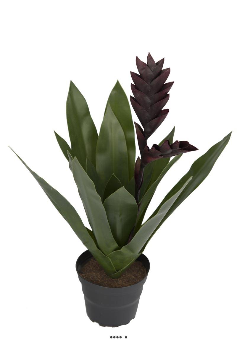 Bromélia fleurie artificielle en pot, H 40 cm | Artificielles.com