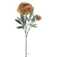 Pivoine Joy artificielle H 67 cm 2 tetes 3 feuilles effet texturé Orange-Vert