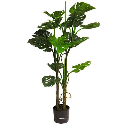 Monstera deliciosa artificiel en pot 3 troncs 14 grandes feuilles H 135 cm Vert
