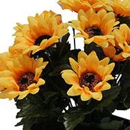 Composition fleurs artificielles cimetière vasque mini tournesols H27 cm D27 cm Jaune