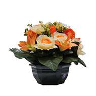 Coupe fleurs artificielles cimetière roses et lys D 28 cm Orange