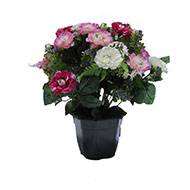 Pot fleurs artificielles pour le cimetière renoncules fleurettes H 36 cm D 30 cm Rose fushia
