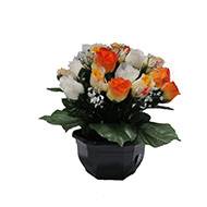Composition fleurs artificielles cimetière pot boutons de roses D 30 cm Orange