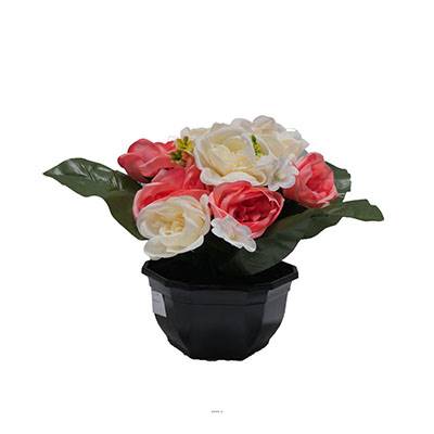 Fleurs artificielles cimetière roses et mini fleurs en pot D 30 cm Rose pâle