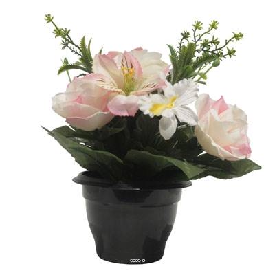 Pot pour les Tombes de Rose, Alstromeria et Orchidée artificiels pour la Toussaint Rose-crème