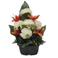 Jardinière fleurs artificielles d'œillet et de Lys Orange pour la Toussaint