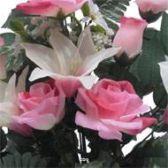 Jardinière fleurs Rose, Bouton de rose, Lys tigré et Ficus Rose artificiels pour la Toussaint