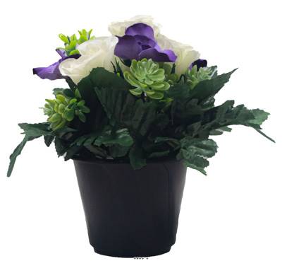Pot de fleurs artificielles pour le cimetière H 22 cm D 18 cm Crème