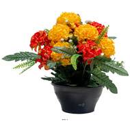 Vasque de Zinnias fleurs artificielles pour le cimetière H 31 cm D 32 cm Orange