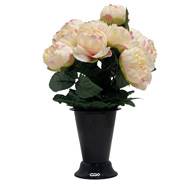 Pot Cône de Pivoines fleurs artificielles pour le cimetière H 37 cm D 30 cm Crème