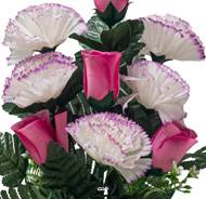Pot d'Oeillets fleurs artificielles pour le cimetière H 36 cm D 33 cm Rose