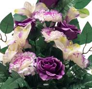 Jardinière d'Alstromerias fleurs artificielles pour le cimetière  H 50 cm Lg 40 cm Pourpre