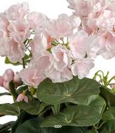 Géranium factice Rose pâle 6 têtes en pot lesté H35cm belles feuilles