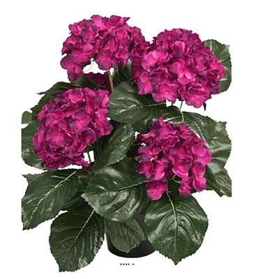 Hortensia en pot artificiel lesté H 40 cm 5 superbes têtes Bourgogne