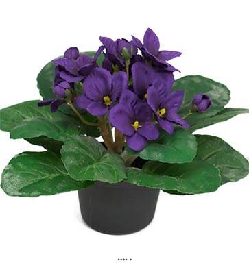 Saint Paulia artificiel en pot H 16 cm très fleuri Pourpre