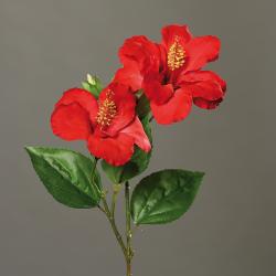 Hibiscus artificiel en branche H 65 cm 2 fleurs exotiques Rouge