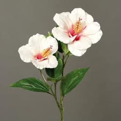 Hibiscus artificiel en branche H 65 cm 2 fleurs exotiques Crème