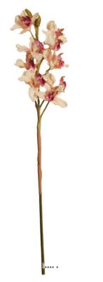 Superbe orchidée artificielle en tige H 85 cm 9 fleurons rose-crème