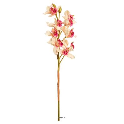 Superbe orchidée artificielle en tige H 85 cm 9 fleurons rose-crème