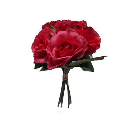 Petit bouquet de fausses roses H 27 cm 5 têtes et 1 bouton Rose fushia