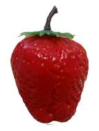 Fraise artificielle fruit factice plastique H 7 x 4.5 cm avec feuillage